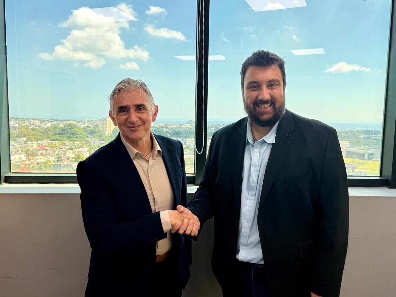 Laurent Marmin and Loïc Fontaine, co-founders of NeoSequentia, at the company office in Ebene Cybercity